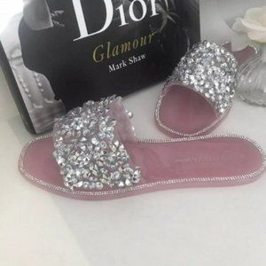 Jelly Rhinestone Sandals Slides